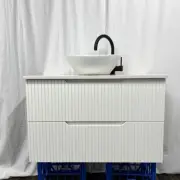 Lombok Matte White 600-1800mm Fluted Panel Bathroom Vanity Stone Top & Basin
