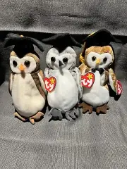 Set of 3 Ty Beanie Baby Owls Wise Wiser & Wisest 5th & 6th Gen MINT Near Mint!
