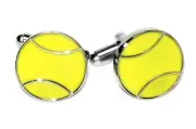 Silver-Tone Mens Cuff Links YELLOW TENNIS BALL Shaped Cufflinks