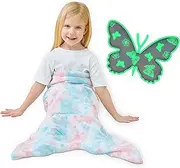 Viviland Kids Mermaid Tail Blanket - Mermaid Tail Blankets Glow in The Dark - Flannel Mermaid Blanket Gifts for Girls - Luminous Star Super Soft Tie Dye Girls Toys - Butterfly 17"×39"