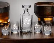 Personalized Whiskey Decanter Set with 4 Matching Glasses And a Gift Box