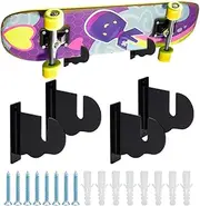 [AHANDMAKER] 2 Sets Acrylic Skateboard Wall Mount, Skateboard Wall Hanger Storage Rack Horizontal Skateboard Deck Display Storage Floating Rack for Longboard, Snowboards, Penny Boards(Black)