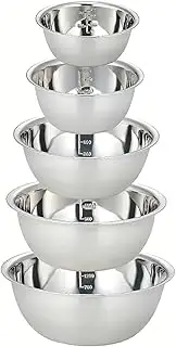 5PCS Stainless Steel Mixing Bowl Set, Multi-Functional Thick Large Bowls with Measurement Marks Ideal for Baking Salad Preparation Washing Vegetables