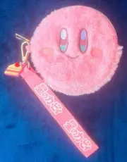 Kirby Plush Coin Purse Nintendo Faux Fur Shortcake Charm Strap Pink Round NEW