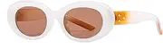 HMKING Retro Pc Oval Frame Polarized Sunglasses for Mens Womens Retro Mirrored Lens Sun glasses for Driving Fishing, White-tea