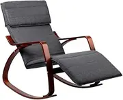 Artiss Rocking Chair Cushion Wooden Armchair Recliner Chairs Lounge Dining Nursing Seat Reading Seating Chaise Lounges Home Living Room Bedroom Furniture, Charcoal, with 5-Level Adjustable Footrest