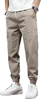 [Aosufei] Men's Elastic Waist Solid Joggers Pants Lightweight Stylish Summer Trousers Regular Fit Outdoor Hiking Pants