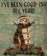 NWT Blue Christmas Table Runner w/Snowman "I'VE BEEN GOOD-ISH ALL YR" 72" x 13"