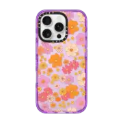 iPhone 16 Pro Impact Case retro boho hippie flowers (60s / 70s floral pattern on clear background)