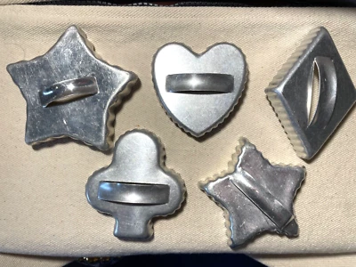 Vintage aluminum diamond, heart/ round/ spade hand pressed Cookie Cutter 3" / 5