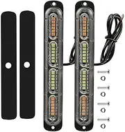 2PCS Strobe Flashing Light Bars 24 Yellow White LEDs 18 Flashing Patterns IPX-4 Waterproof Fog Signal Light Assemblies