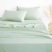 Wake In Cloud - Sage Green Sheet Set, 1000TC Ultra Soft Microfiber, Fitted Sheet & Flat Sheet & 2 Pillowcases (4pcs, King Single Size)