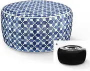 FBTS Prime Inflatable Footstool Ottoman Blue Geometry Round 53x23 cm Patio Foot Stools and Ottomans Portable Footrest