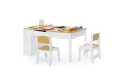 Giantex 3-in-1 Kids Table & Chairs Set Art Easel Children Activity Drawing Desk w/Storage Boxs/Paint Cups/Paper Roller