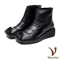 在飛比找ETMall東森購物網優惠-【VECCHIO】短靴 坡跟短靴/真皮頭層牛皮復古幾何時尚拼