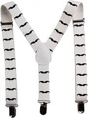 [Zasel] Boys Adjustable White With Black Moustaches Patterned Suspenders White, Black