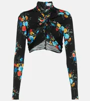 [Rabanne] Rabanne Floral jersey crop top AU 12 black