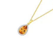 9ct Gold Citrine & .10ct Diamond Pendant in Yellow