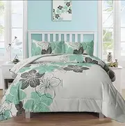Australian Standard Light Weight Comforters Set-3 Piece All Seasons Bedding Set with Polyester Filling-Soft Quilt Donna Duvet Set-Includes Comforter & 2 Pillowcases (Green Floral, Double)