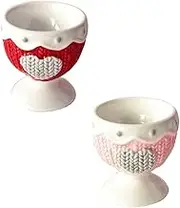 Mobestech 2Pcs Heart Pattern Ceramic Egg Cups for Breakfast Dining Table European Style Storage Holders Easy to Clean Present for Housewarming Weddings Colors