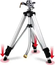 36" Impact Sprinkler on Adjustable Tripod Base, 360 Degree Large Area, Heavy Dut