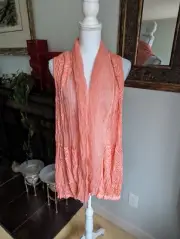 NEW Chicos Size 1 Women's Medium Textured Mixed Pattern Vest Ardent Coral Sequin