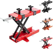 PORIYA 1100lb/500KG Heavy Duty Motorcycle Scissor Lift,w/Saddle & Safety Pin,9.5-40CM Adjustable Center Hoist Crank Stand,Lift Working Bench,Steel Scissor Jack for Motorbike,ATV(RED/with Saddle)