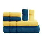 Cotton Soft Towel Set 6 Piece Combo 450 GSM Iris Blue and Lemon Yellow