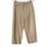 Banana Republic Flat Front Cuffed Chino Pants Womens 6 Beige Cotton Preppy NEW