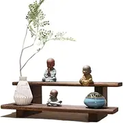 Burnt Paulownia Wood Desktop Storage Double-Layer Display Rack Tea Set teapot Teacup Jianzhan Rack Solid Wood Antique Shelf Wall,C