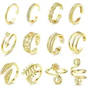 Sanfenly 12PCS Adjustable Toe Rings for Women Gold Silver Black Open Toe Ring...