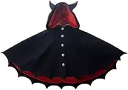 [DUNHAO COS] Lolita New Devil Ears Bat Cloak Shawl Woolen Coat Cosplay Female Autumn Winter Coat Black, Black