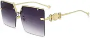 [HCHES] Big Frame Rectangle Sunglasses Men Women Rimless Shades UV400 Vintage Glasses