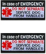 2 Packs Service Dog "in Case of Emergency Do Not Separate from Handler" Patch Hook & Loop Embroidered Fastener Dog Emblem for Service Dog Working Dog Guide Dog Animals