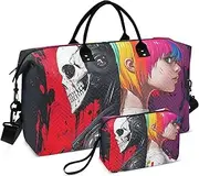 [ZRYSMY] Skeleton Woman Black Duffel Bag for Traveling, Travel Bag Gym Bag, with Multiple Interior Pockets Shoulder Weekender Bag for Women Men with Toiletry Bag 20.5L x 1.9W x 13.8H, Multi-Colored, one