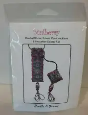 Needle & Frame "Mulberry" Beaded Ribbon Scissor Case Necklace and Pincushion Fob