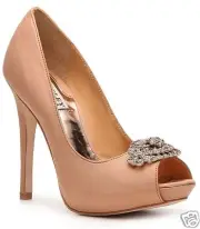 NIB Badgley Mischka Greatful open toe pumps SILK wedding bridal shoes camel 7