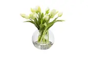 Glamorous Fusion White Tulip 29cm Artificial Faux Flower Plant Decorative Arrangement In Fishbowl