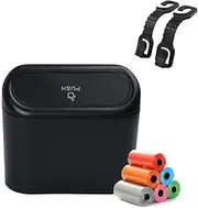 Car Trash Can Bin with Lid & 90PCS Trash Bags Small Car Garbage Can Leakproof Mini Car Accessories Trash Bin Car Dustbin Organizer Container for Car Office Home