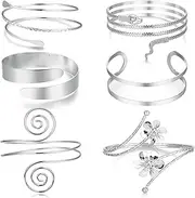 [Roheafer] 6Pcs Upper Arm Cuff Gold/Silver for Women Adjustable Arm Bangle Bracelets Set Greek Arm Bands Jewellery for Minimalist