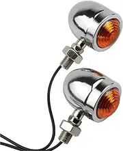 Universal Retro Motorcycle Blinkers Chopper Cafe Racer Motorbike Turn Signal Lights Scooters Metal Indicator 12V Chrome Color(2PCS Silver)
