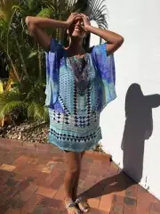 Embellished Kaftans Over Sized Top Silk Crepe Size S/ML/OS 10-20 Tunic Kaftan