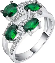 [VPbao] Cubic Zirconia Four Oval Crystal Cut Gift Girl Promise Rings Green