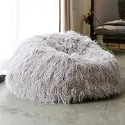Fluffy Lazy Sack Super Soft Furry Stuffed Animal Storage Bean Bag Chair Cover (No Filler) Stuffed Animal Storage Bean Bag,Grey