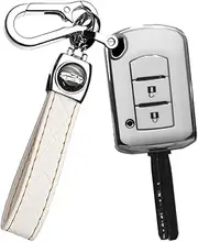 ontto TPU Car Key fob Cover Fit for Mitsubishi Eclipse Cross Outlander Sport Mirage G4 Lancer 2016-2021 Key case Shell Holder Bag Keychain Keyring Accessories 2 Buttons White
