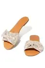 Shoe Republic Kentt Feeling Rose Gold Shimmer Flat Open Toe Slide Mule Sandal