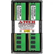 A-Tech 64GB 2x 32GB 2Rx8 PC4-21300 DDR4 2666 MHz ECC UNB UDIMM Server Memory RAM
