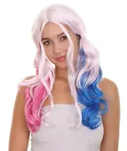 White Blue Pink Curly Ponytails Wig for Cosplay Female Gothic Villain HW-1694