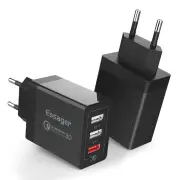 ESSAGER 30W 3-Port USB Charger 3USB-A QC3.0 2.0 Fast Charging Wall Charger Adapter EU Plug for iPhone 16 15 Pro 14 13 Pr