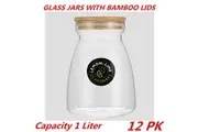 12 x Glass Jar Food Storage Bottle Sealed Cans Bamboo Lid Air Tight Container 1 Liter